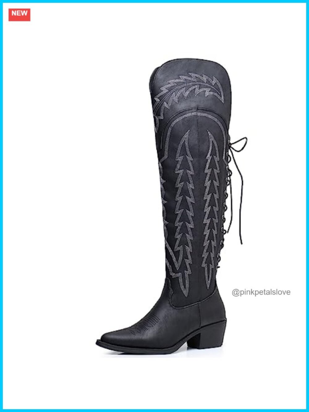 Vegan Faux Leather Over the Knee Western Cowgirl Boots Low Heel